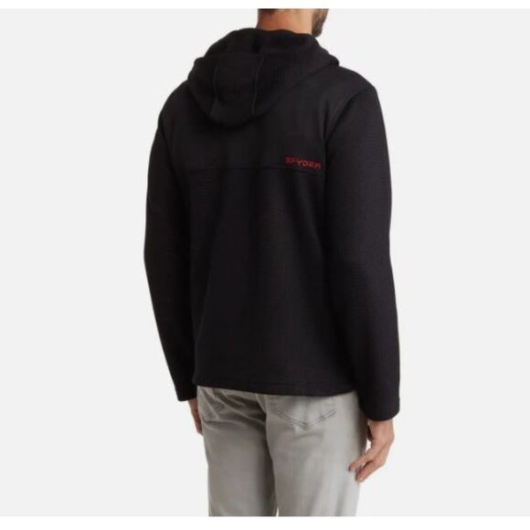 New SPYDER Ray Half Zip Waffle Knit Pullover Hoodie Men's Size Small Black Color - Picture 2 of 9